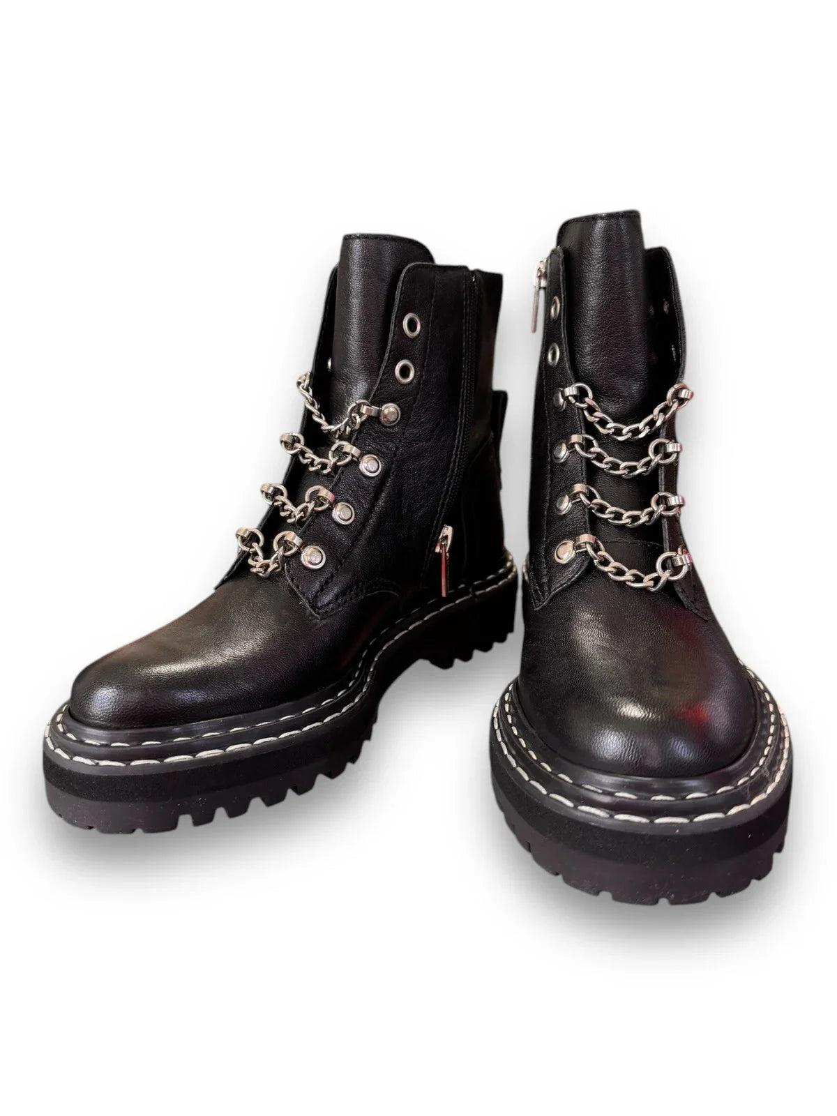 Vince Camuto Popinta Black Boot Soft Goat Side Zipper Rounded Toe Chain Detailed - Trendiez U ♥ 