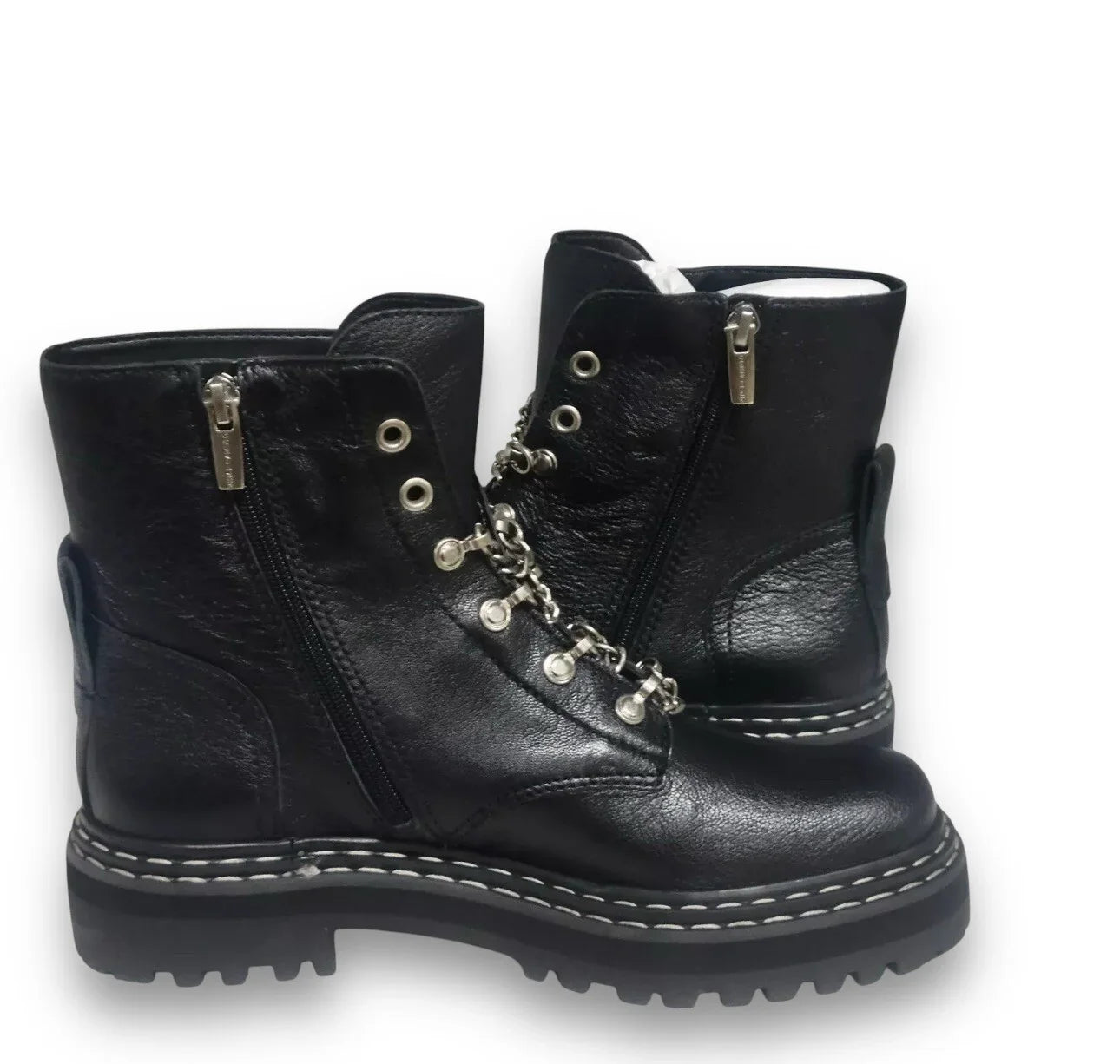 Vince Camuto Popinta Black Boot Soft Goat Side Zipper Rounded Toe Chain Detailed - Trendiez U ♥ 