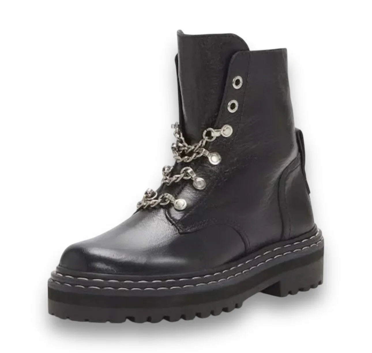 Vince Camuto Popinta Black Boot Soft Goat Side Zipper Rounded Toe Chain Detailed - Trendiez U ♥ 