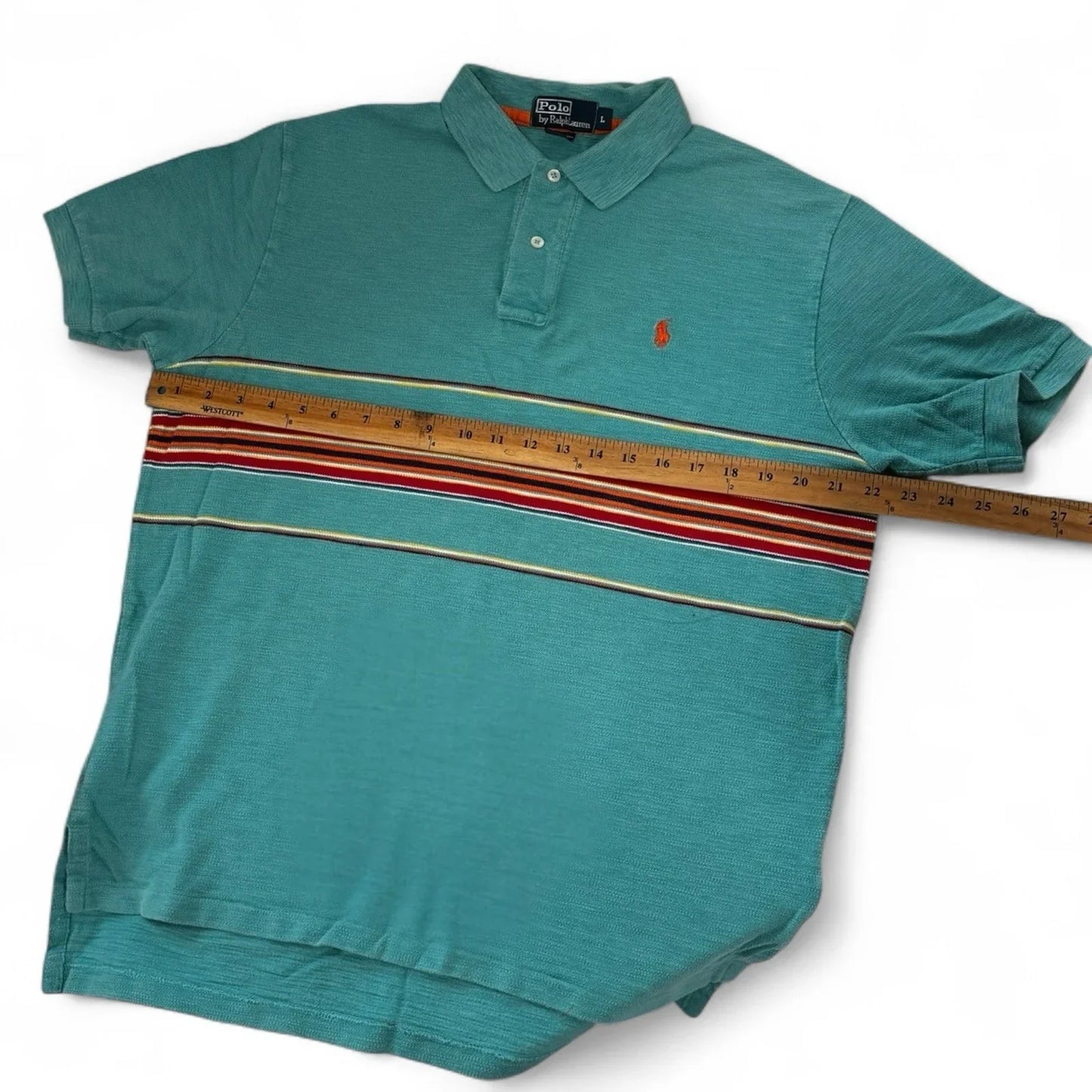 Vintage POLO by Ralph Lauren Polo Shirt Men’s Large Turquoise Blue Stripes - Trendiez U ♥ 