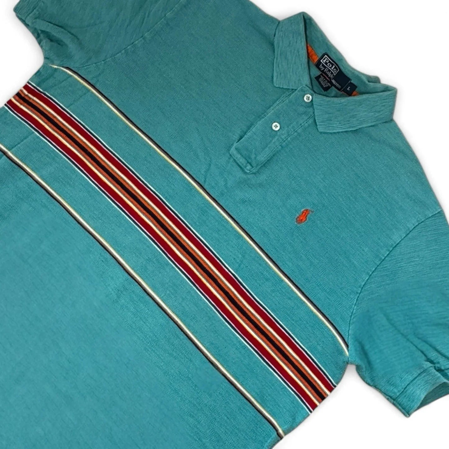 Vintage POLO by Ralph Lauren Polo Shirt Men’s Large Turquoise Blue Stripes - Trendiez U ♥ 