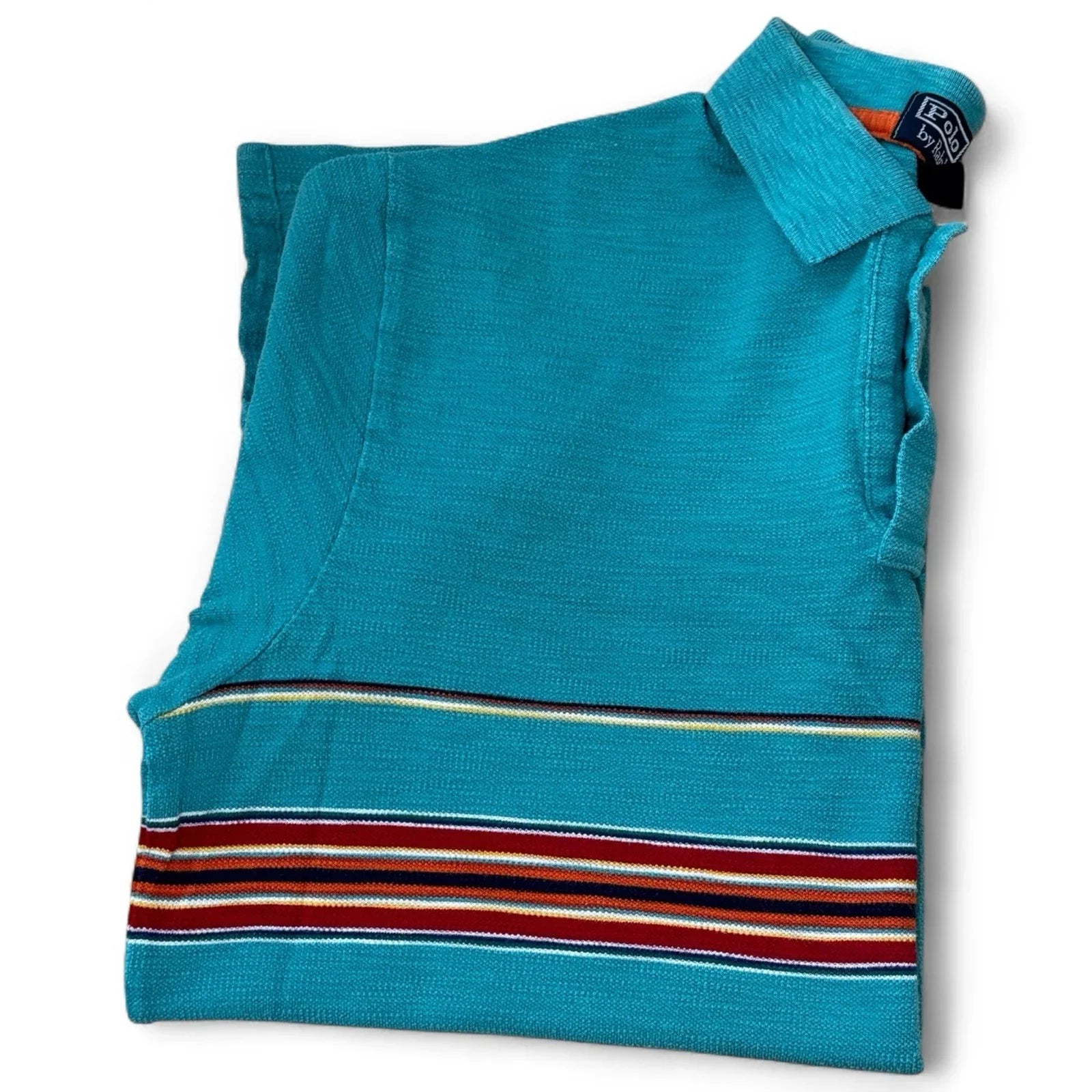 Vintage POLO by Ralph Lauren Polo Shirt Men’s Large Turquoise Blue Stripes - Trendiez U ♥ 