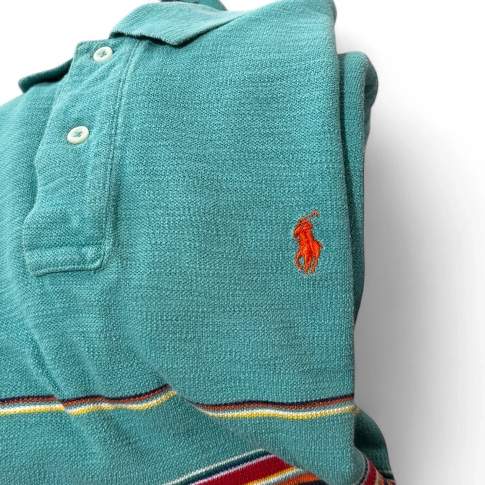 Vintage POLO by Ralph Lauren Polo Shirt Men’s Large Turquoise Blue Stripes - Trendiez U ♥ 