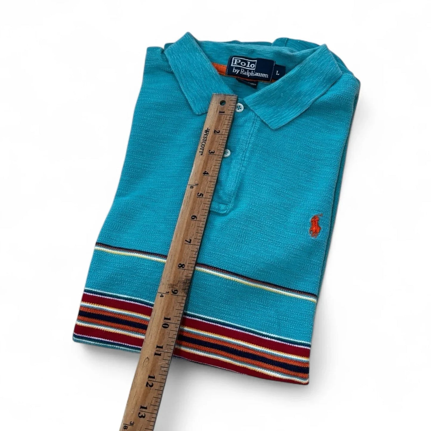 Vintage POLO by Ralph Lauren Polo Shirt Men’s Large Turquoise Blue Stripes - Trendiez U ♥ 
