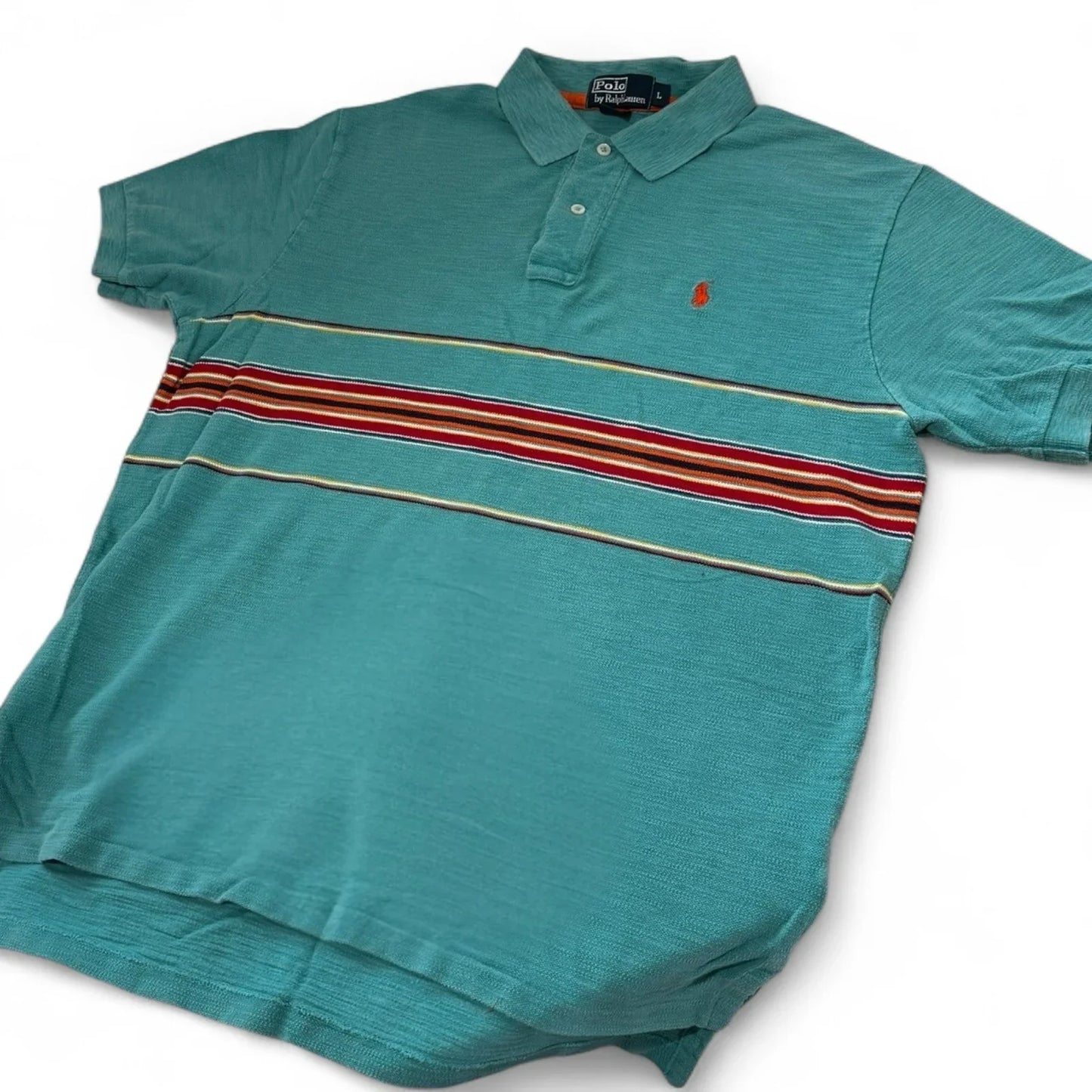 Vintage POLO by Ralph Lauren Polo Shirt Men’s Large Turquoise Blue Stripes - Trendiez U ♥ 