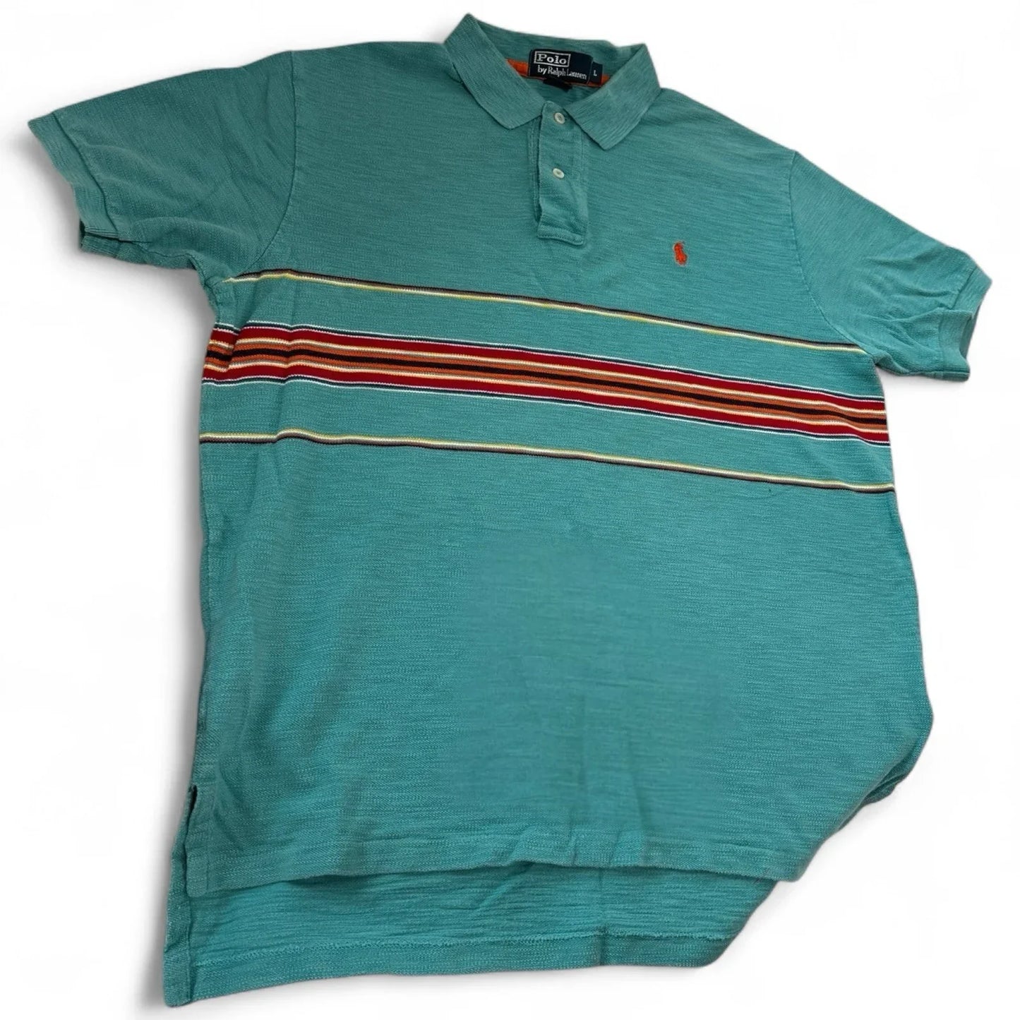Vintage POLO by Ralph Lauren Polo Shirt Men’s Large Turquoise Blue Stripes - Trendiez U ♥ 