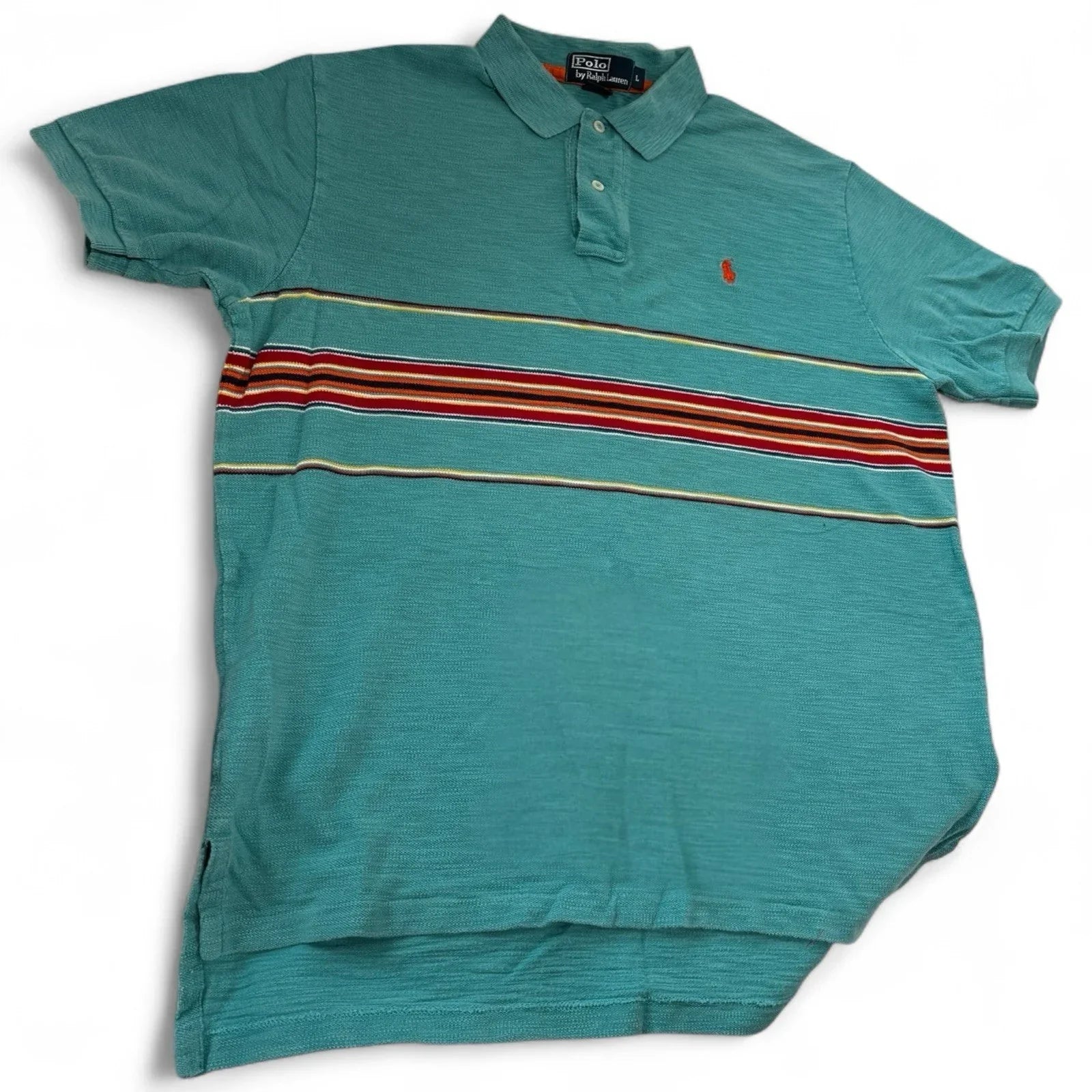 Vintage POLO by Ralph Lauren Polo Shirt Men’s Large Turquoise Blue Stripes - Trendiez U ♥ 
