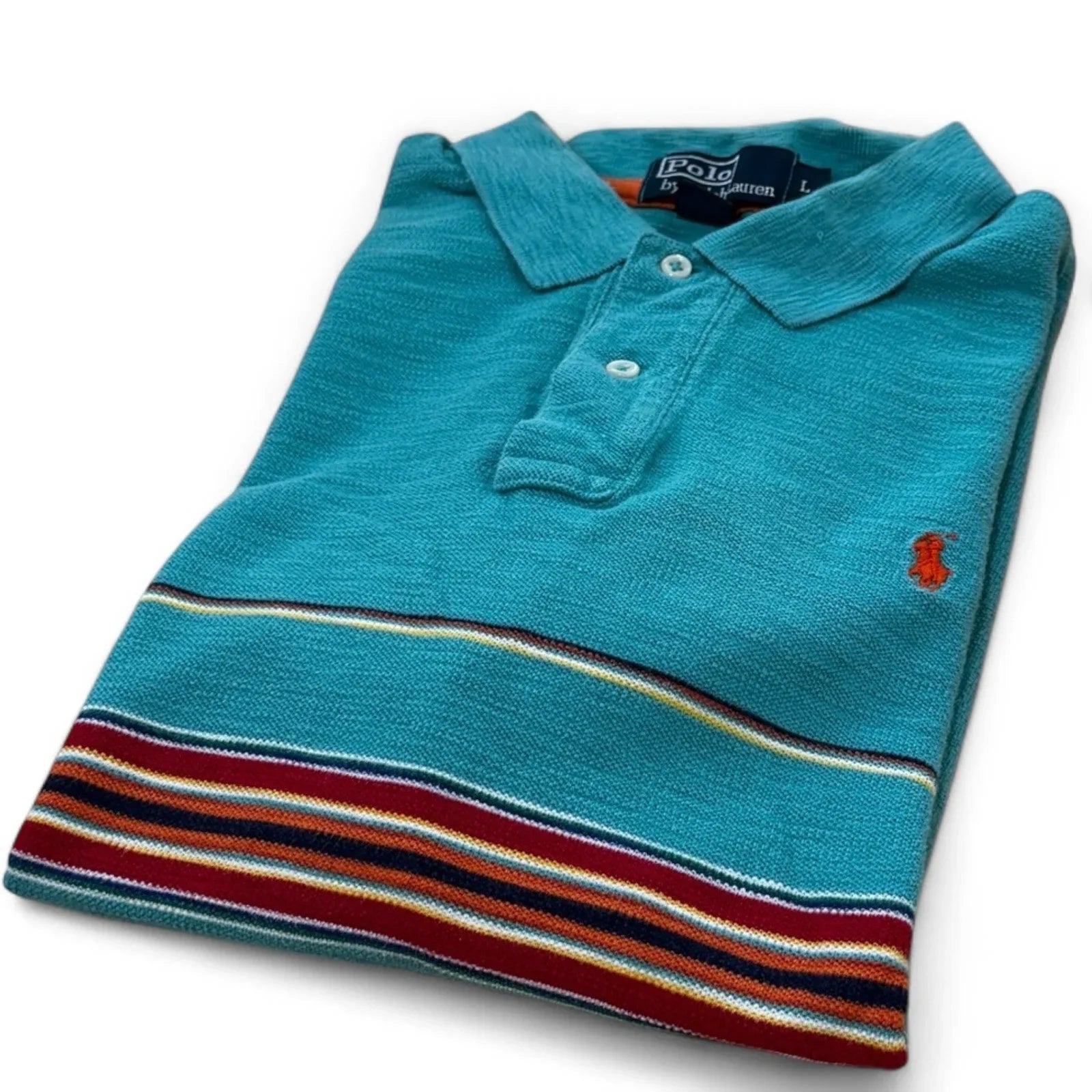 Vintage POLO by Ralph Lauren Polo Shirt Men’s Large Turquoise Blue Stripes - Trendiez U ♥ 