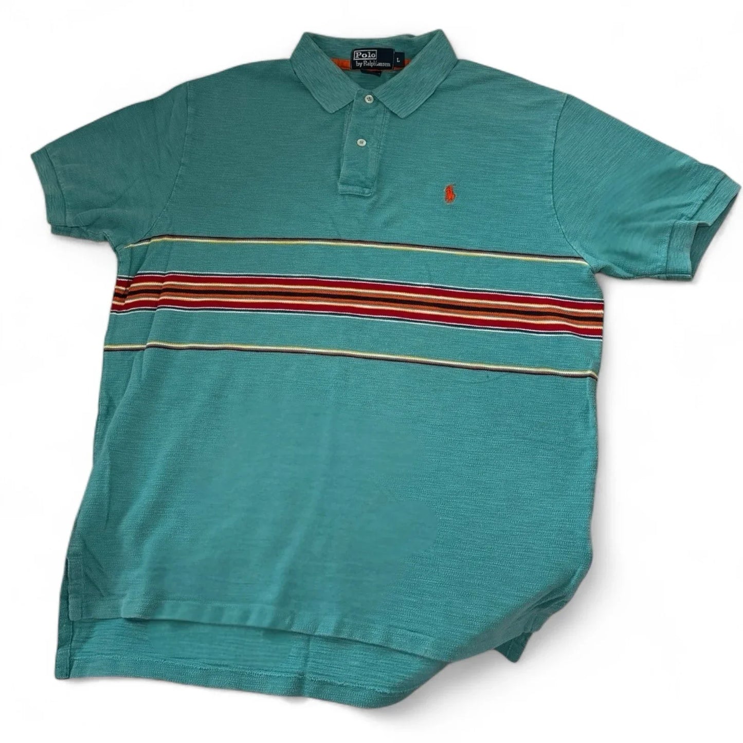 Vintage POLO by Ralph Lauren Polo Shirt Men’s Large Turquoise Blue Stripes - Trendiez U ♥ 