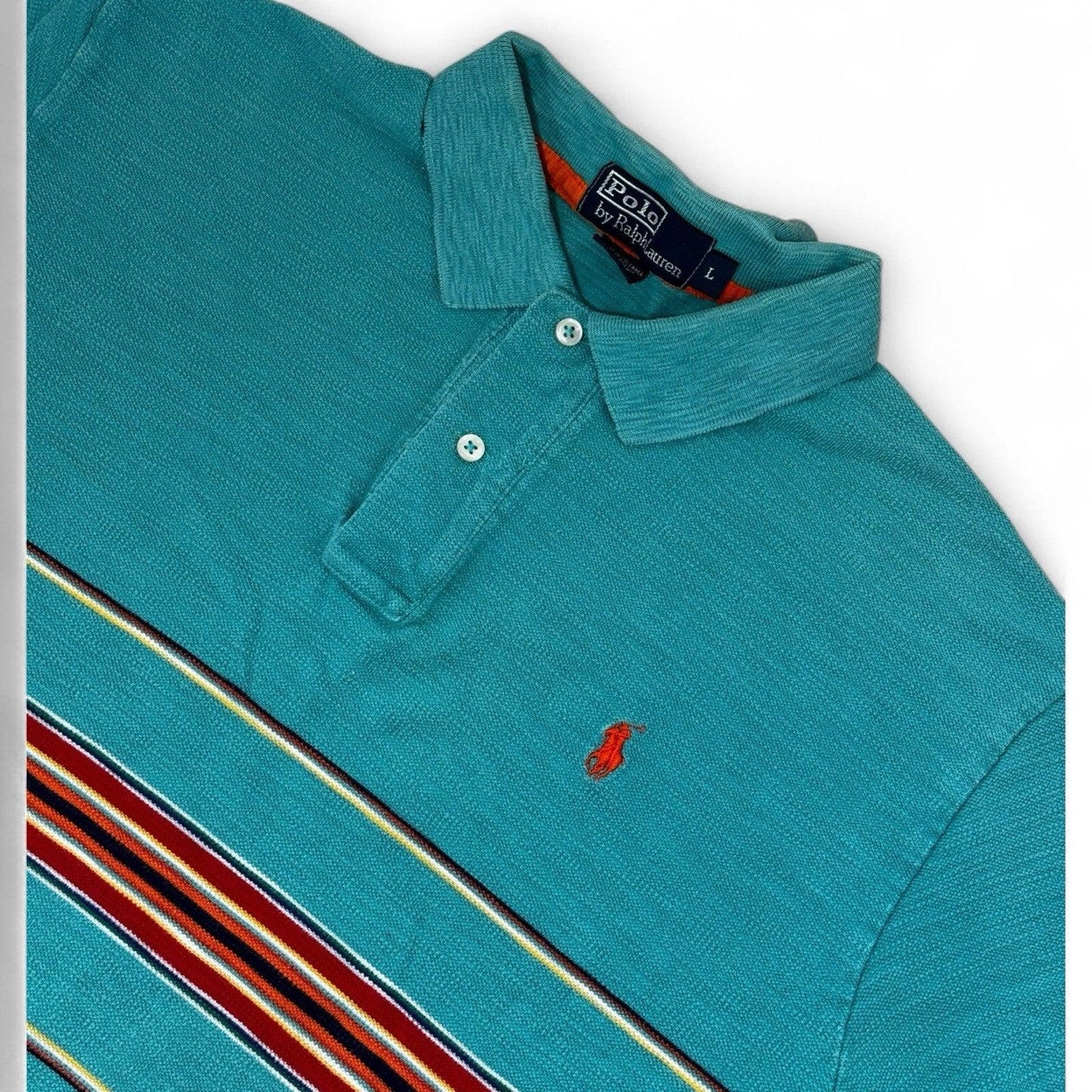 Vintage POLO by Ralph Lauren Polo Shirt Men’s Large Turquoise Blue Stripes - Trendiez U ♥ 
