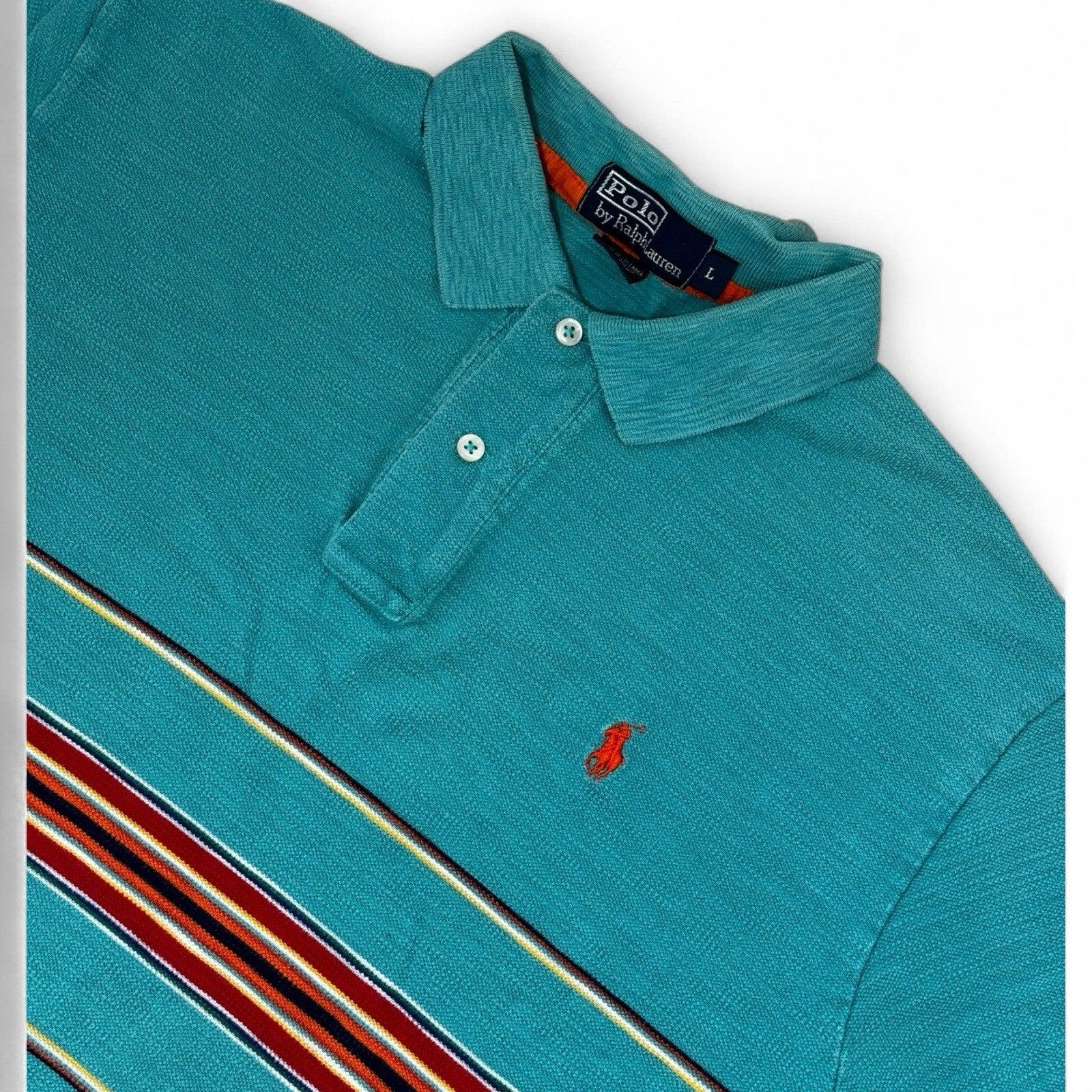 Vintage POLO by Ralph Lauren Polo Shirt Men’s Large Turquoise Blue Stripes - Trendiez U ♥ 