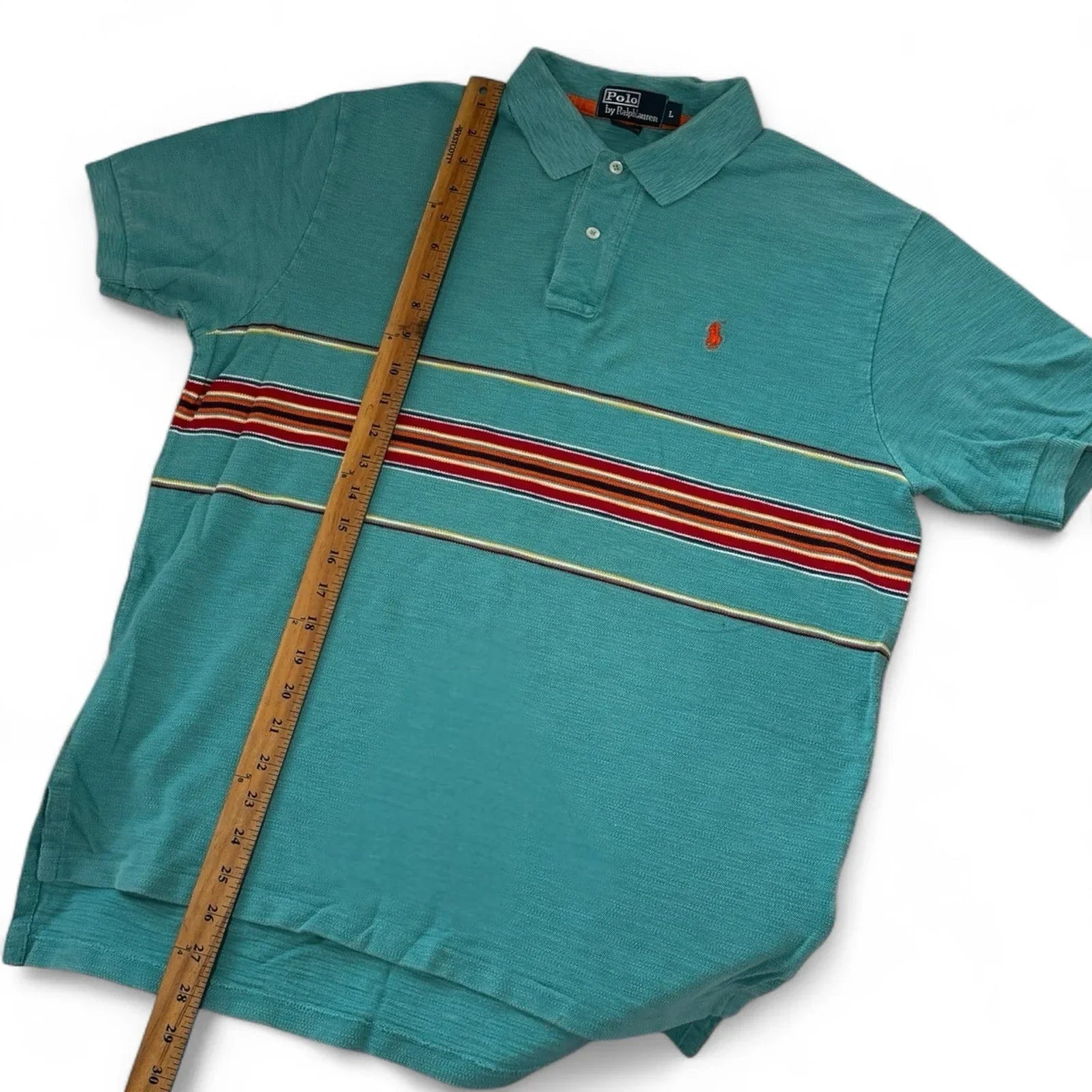Vintage POLO by Ralph Lauren Polo Shirt Men’s Large Turquoise Blue Stripes - Trendiez U ♥ 