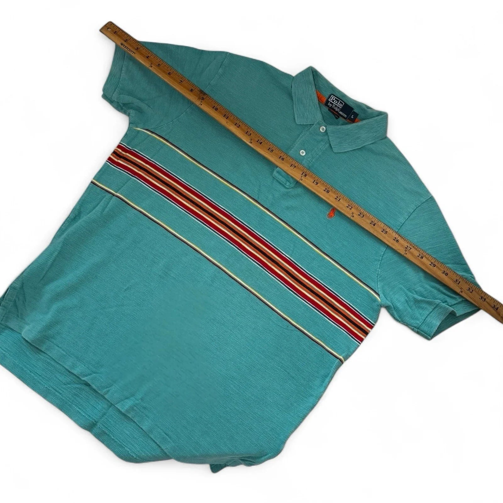 Vintage POLO by Ralph Lauren Polo Shirt Men’s Large Turquoise Blue Stripes - Trendiez U ♥ 