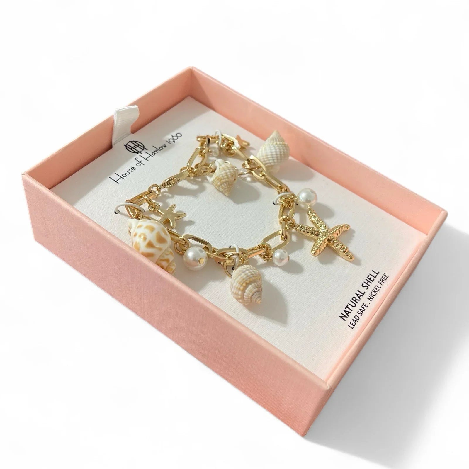 Viral House Of Harlow 1960 Charm Bracelet Paperclip Starfish Seashell Pearl Gold - Trendiez U ♥ 