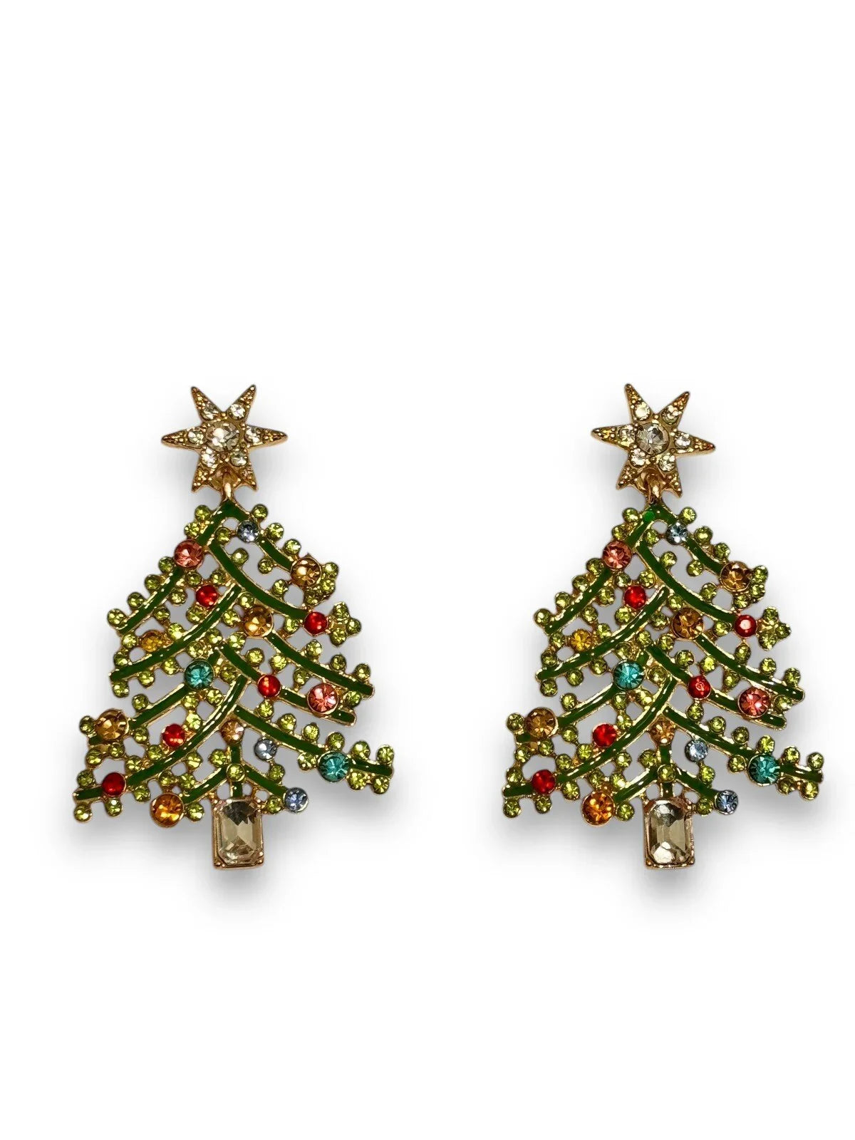 Womens Shimmering Sparkle Rhinestone Christmas Tree Statement Earrings Jewelry - Trendiez U ♥ 