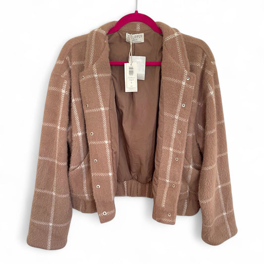 Z Supply Plaid Bomber Jacket Size Medium Taupe Classic MSRP $169 - Trendiez U ♥ 