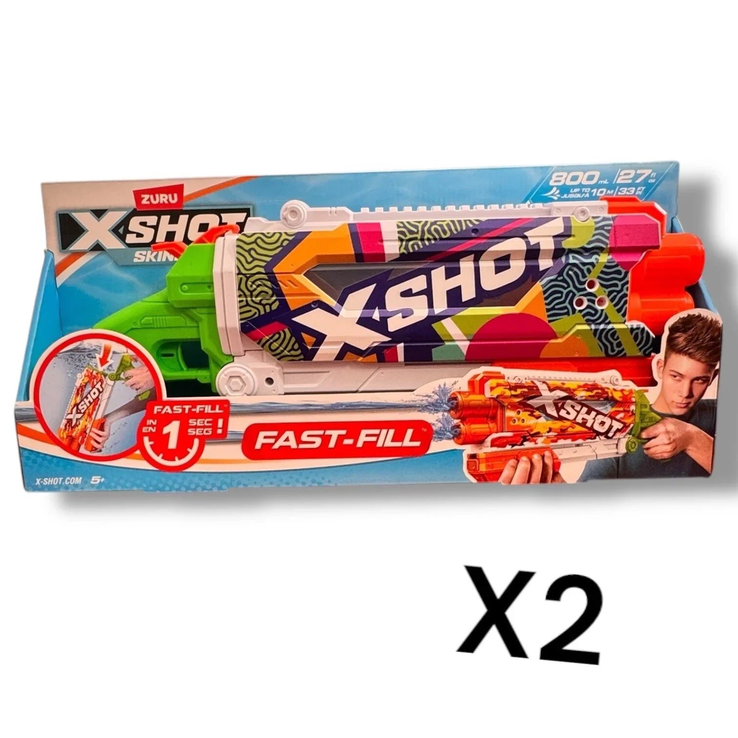 Zuru X-Shot Fast Fill Skins 2 Water Guns Pump Action Kids/Children Toy Assorted - Trendiez U ♥ 
